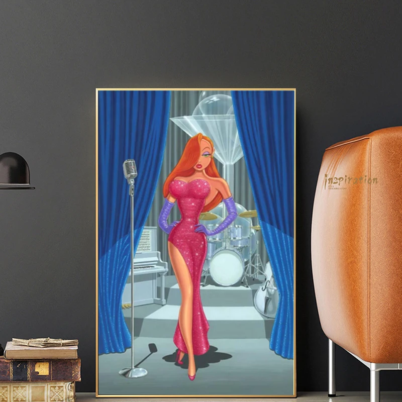 

Disney Diva in a Red Dress Jessica Roger Rabbit Posters Prints For Kids Bedroom Cartoon Canvas Painting Wall Art Home Decor