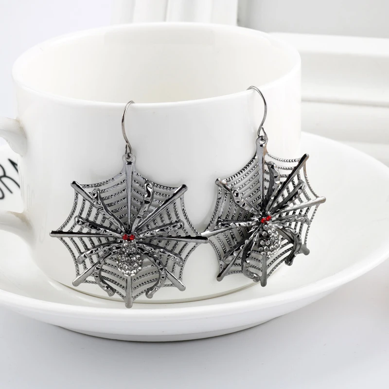 Fashion Creative Black Spider Web Gorgeous Drop Earrings Animal Rhinestone Trendy Punk Girls Birthday Party Halloween Jewelry-15