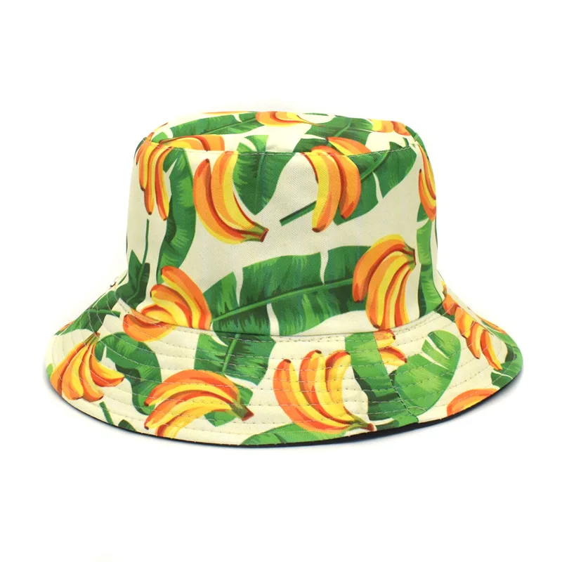 2021 four seasons cotton banana print Bucket Hat Fisherman Hat Outdoor Travel Hat Sun Cap Hats for Men and Women 381