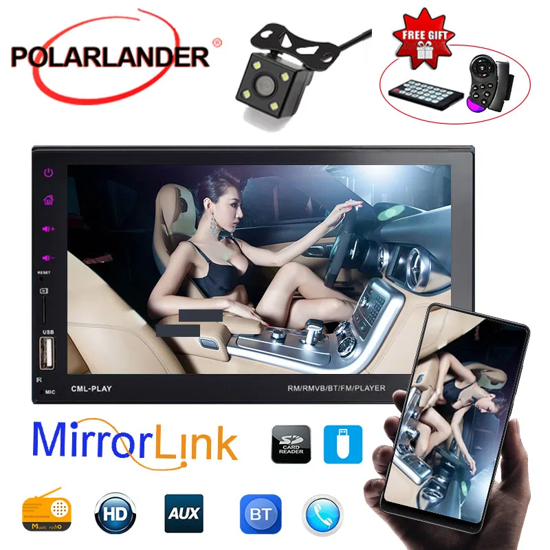 

Mirror Link Android 2DIN 7 Inch Car Stereo MP5 Radio Player Touch Screen Bluetooth Player FM/TF/USB Hands Free Rear View Camera