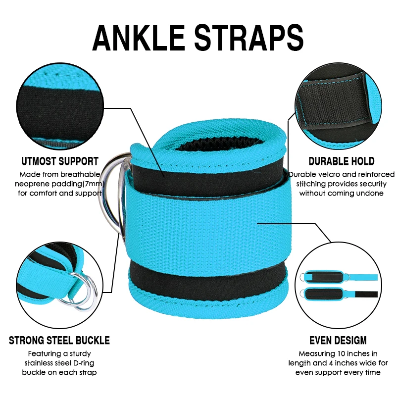 Fitness Adjustable D-Ring Ankle Straps For Cable Machines Foot Support Ankle Protector Padded Gym Cuff For Kickbacks Glute Legs