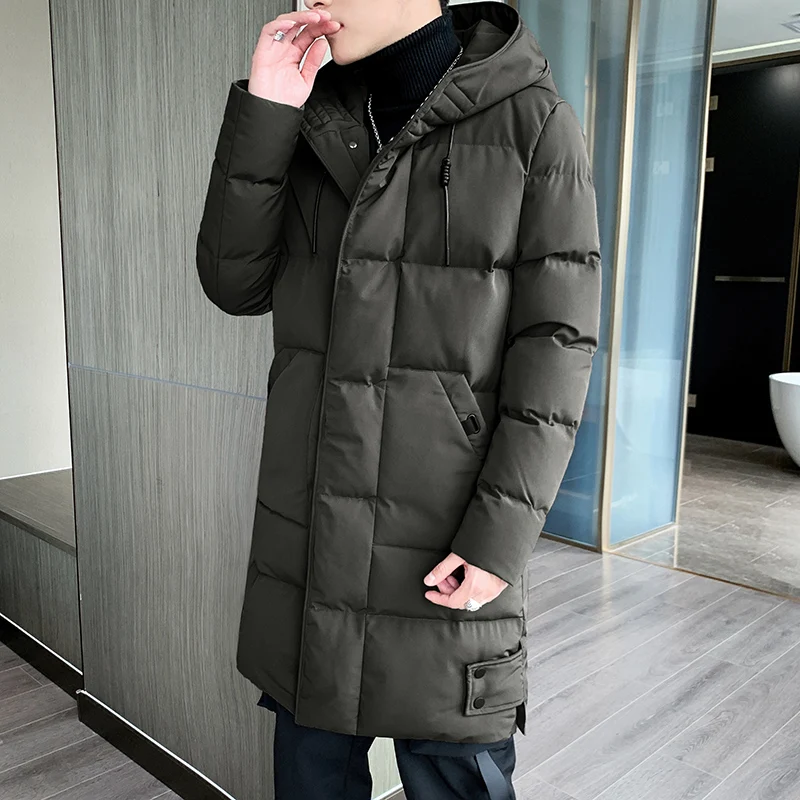 New Winter Men\'S Medium And Long Korean Fashion Hooded Down Cotton Clothes Casual Coat Thickened WarmTop Gentleman Young