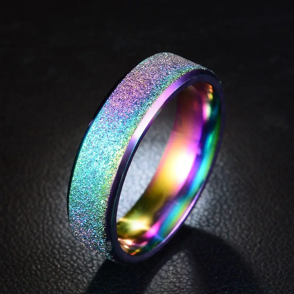 Rainbow ring fashion new double beveled titanium steel matte couple ring gift jewelry