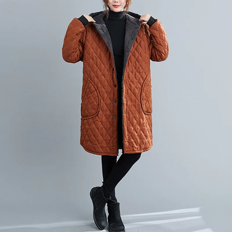 2024 New Winter Chaqueta Casual Cotton Padded Clothes Quilted Velvet Thickening Cold-Proof Soft Hooded Coat Women's Jacket