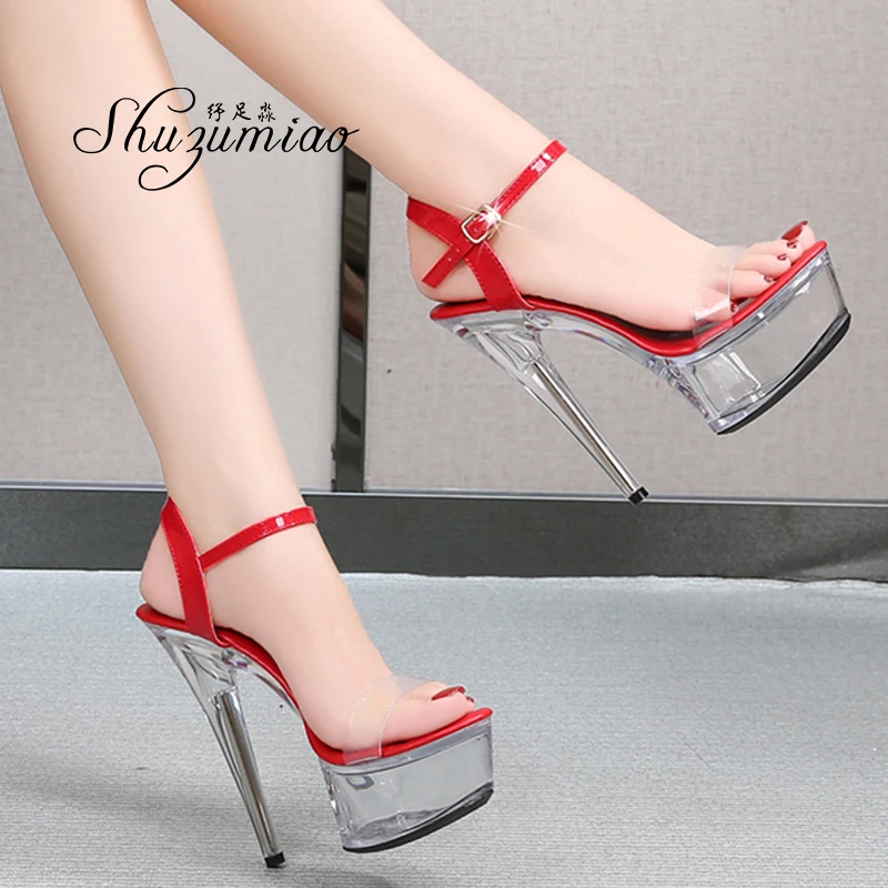 platform shoes summer sandals gladiator heels Pole Dance New High-heeled Sandals Clear High Heels Diamonds Women's shoes Striper