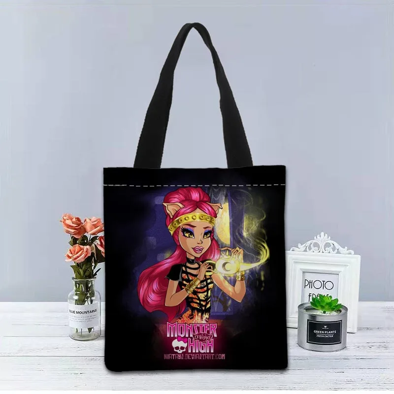 Custom Monster High Tote Bag Canvas Fabric Handbag Two Sides Printed Shopping Bags Traveling Casual Useful Shoulder Bag 1208