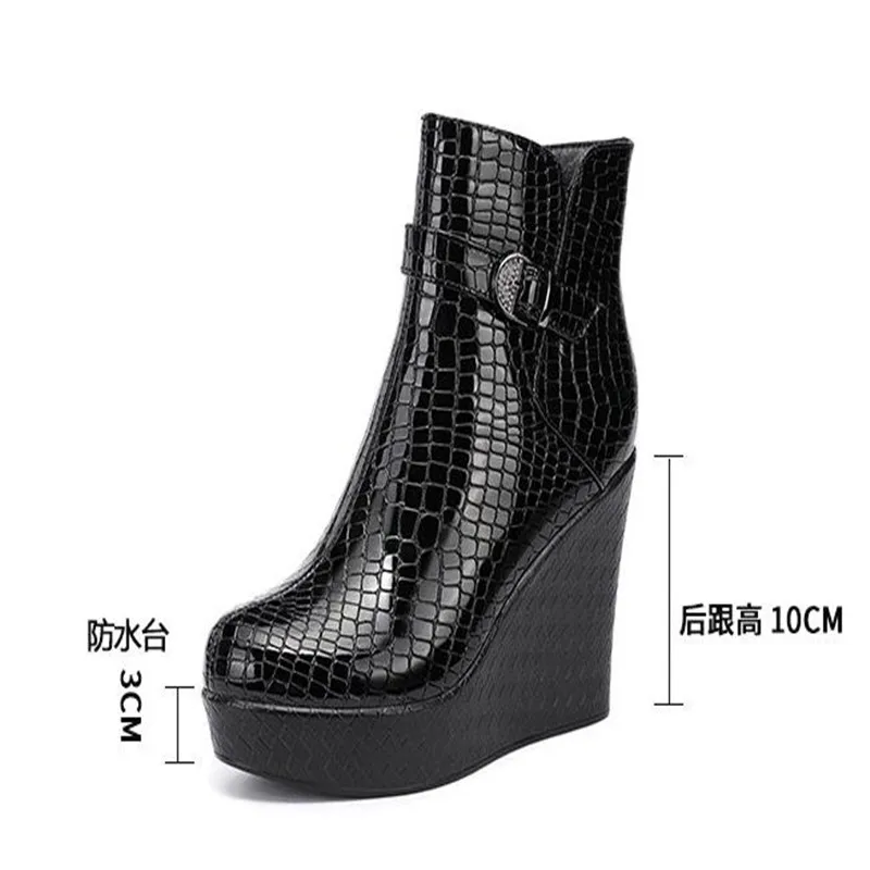 New spring Autumn Women Ankle Boots Women wedge platform high heels Boots Solid Lace-up Fashion Ladies shoes Plus size 33-43