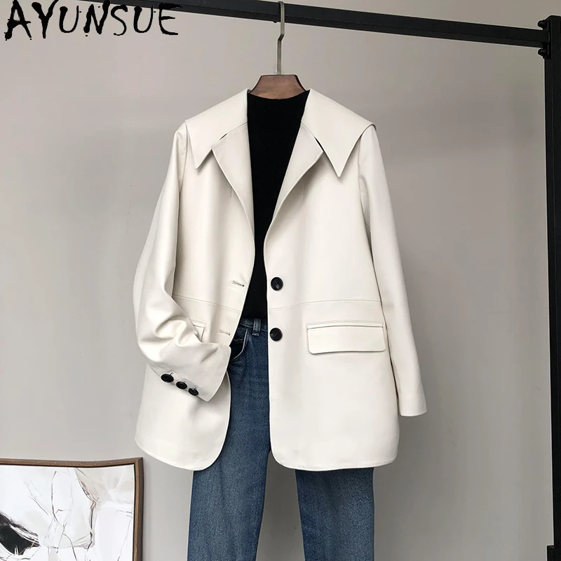 

AYUNSUE Genuine Leather Jacket Women Spring 2021 Korean Style Sheepskin Coat Female White Leather Coats Chaqueta Cuero Mujer LW