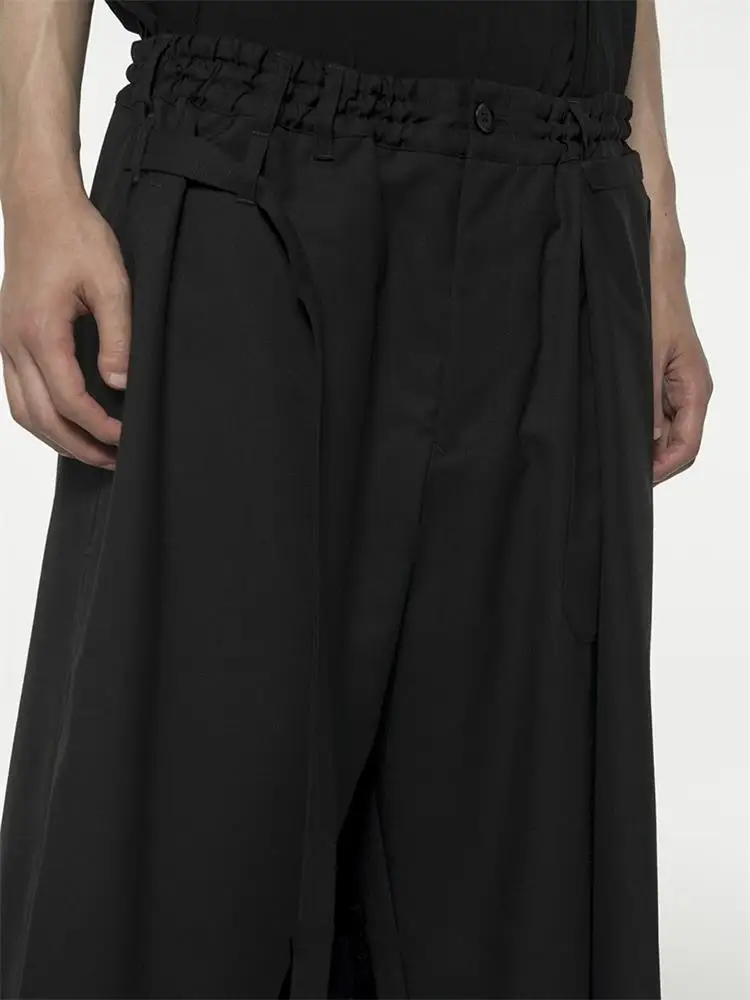 Men's Casual Pants Pant Skirt Wide Leg Pants Spring And Autumn New Black Elastic Waist Irregular Asymmetrical False Two