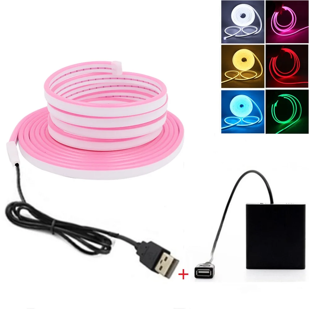 Taśma LED Neon USB z AA opakowanie na baterie 5V 2835 120 leds/m elastyczna taśma wstążka 0.5/1/2/3m łóżko oświetlenie tła do TV Night Light