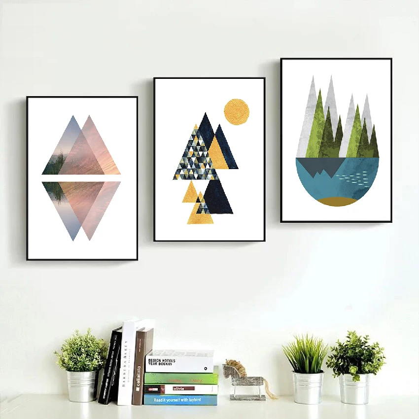 Cartoon Mountains and Rivers Landscape Canvas Prints Paintings Nordic Style Poster Wall Art Modular Pictures for Living Room Hom