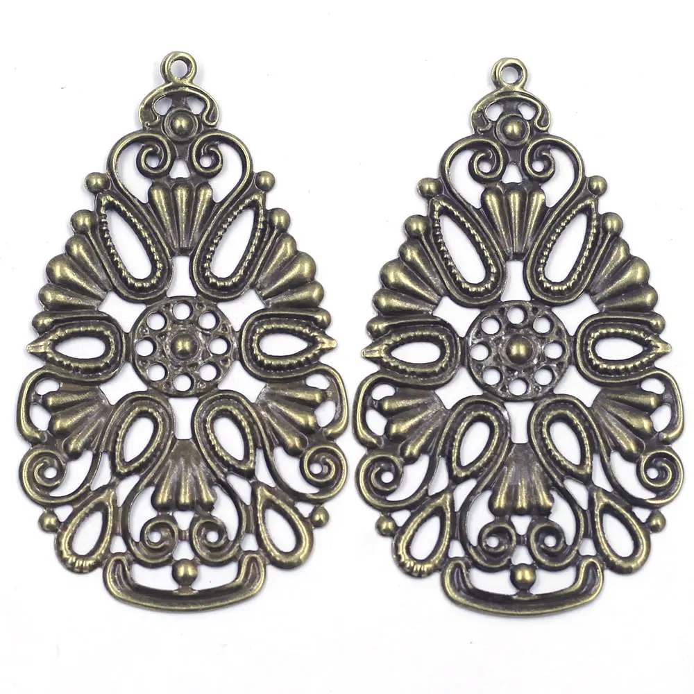 Embellishment Pendants Bronze Tone Flower Drop Filigree Wraps Alloy Connectors Jewelry DIY Findings 68mm