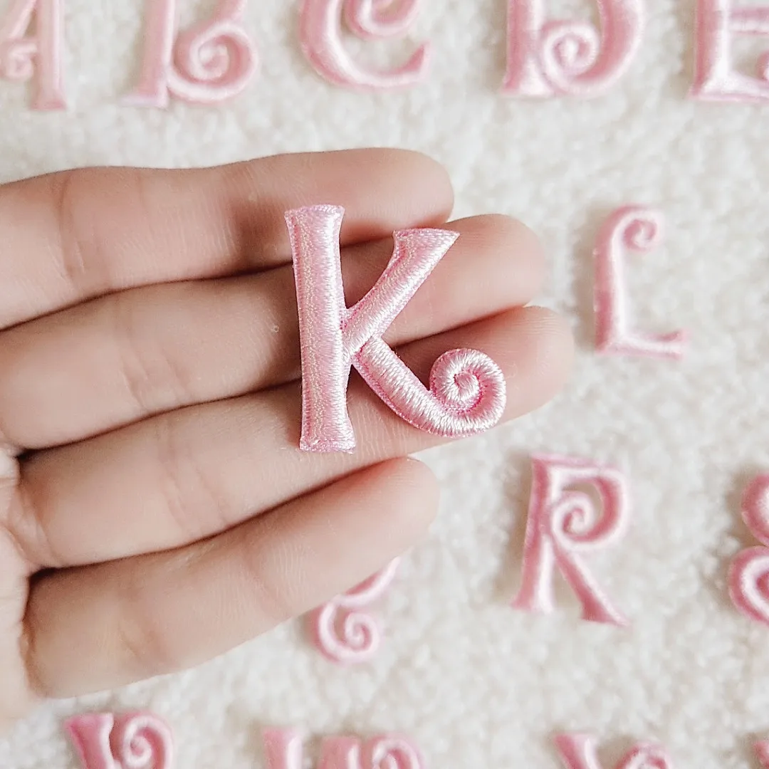 Self Adhesive 1pc Pink Small Letter Patches Iron on Clothing for Clothes Sticker Embroidery Appliques Stripe Diy Name Brand Log