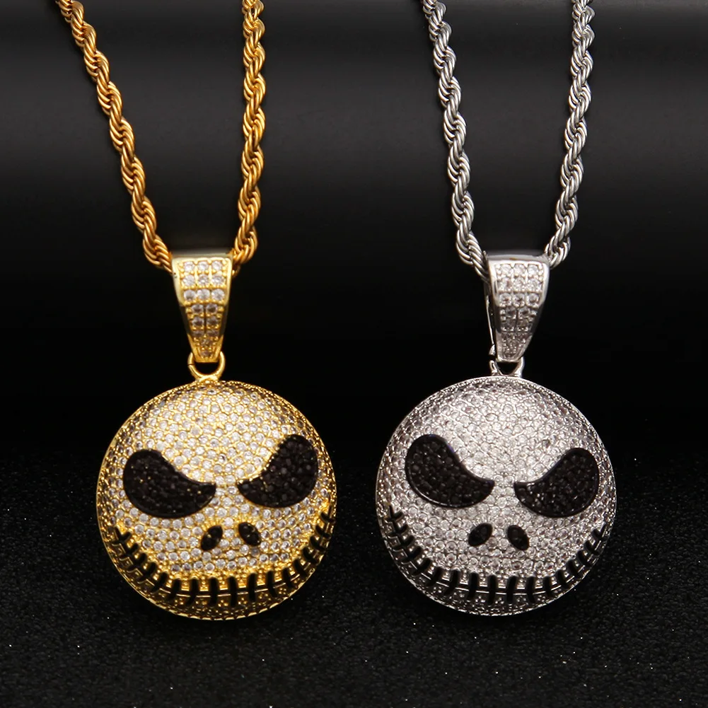 Brass Inlaid Zircon Hip Hop Christmas Night Horror Jack Golden Silver Skull Personality Pendant Trend Jewelry Custom Accessories