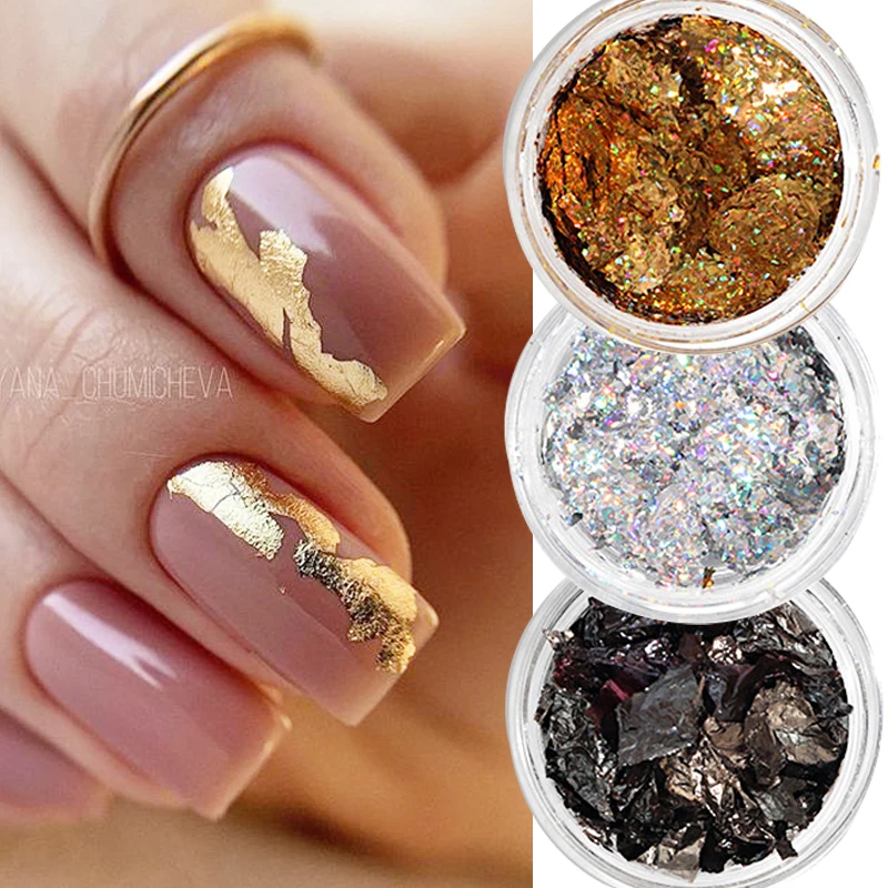 Gold Silver Glitter Flakes Irregular Aluminum Foil Sequins Nail Chrome Powder Polish DIY Manicure Accessories Nail Decorations