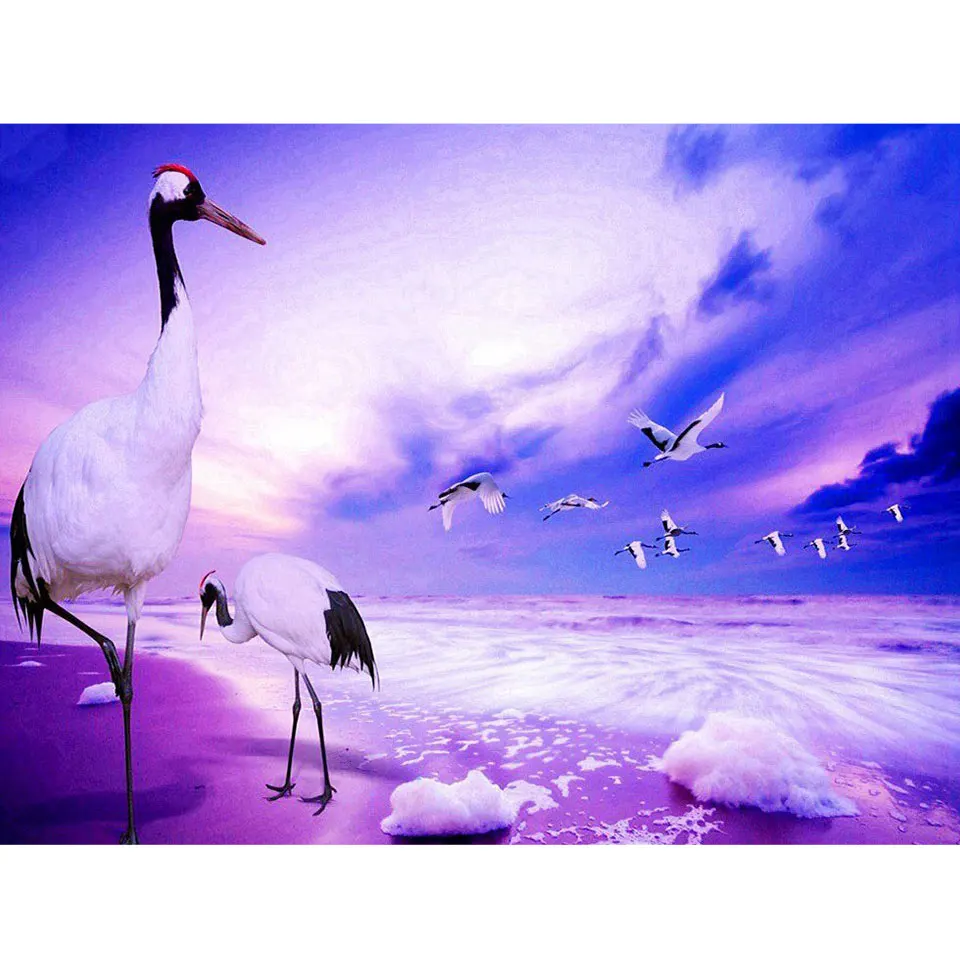 5D Diamond Painting Red-crowned crane Cross Stitch Landscape Full Square/Round Diamond Embroidery kit Scenic Rhinestones Picture