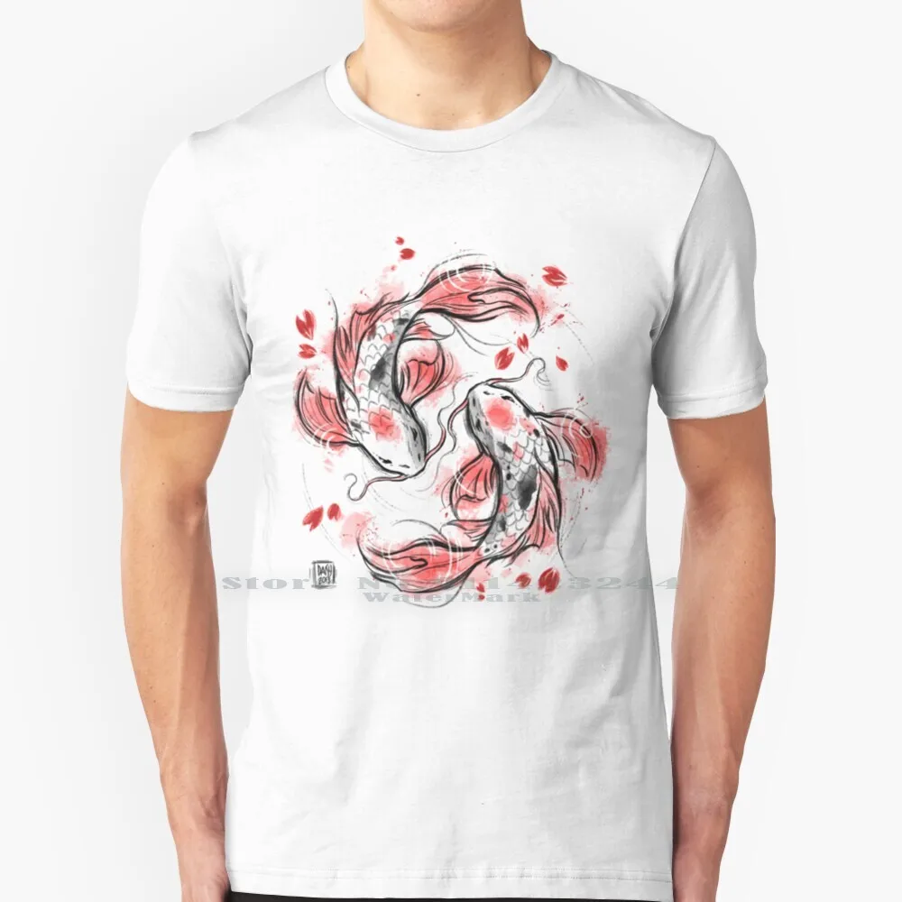 Japanese Koi T Shirt Cotton 6XL Japanese Koi Fish Carpa Sketch Watercolor