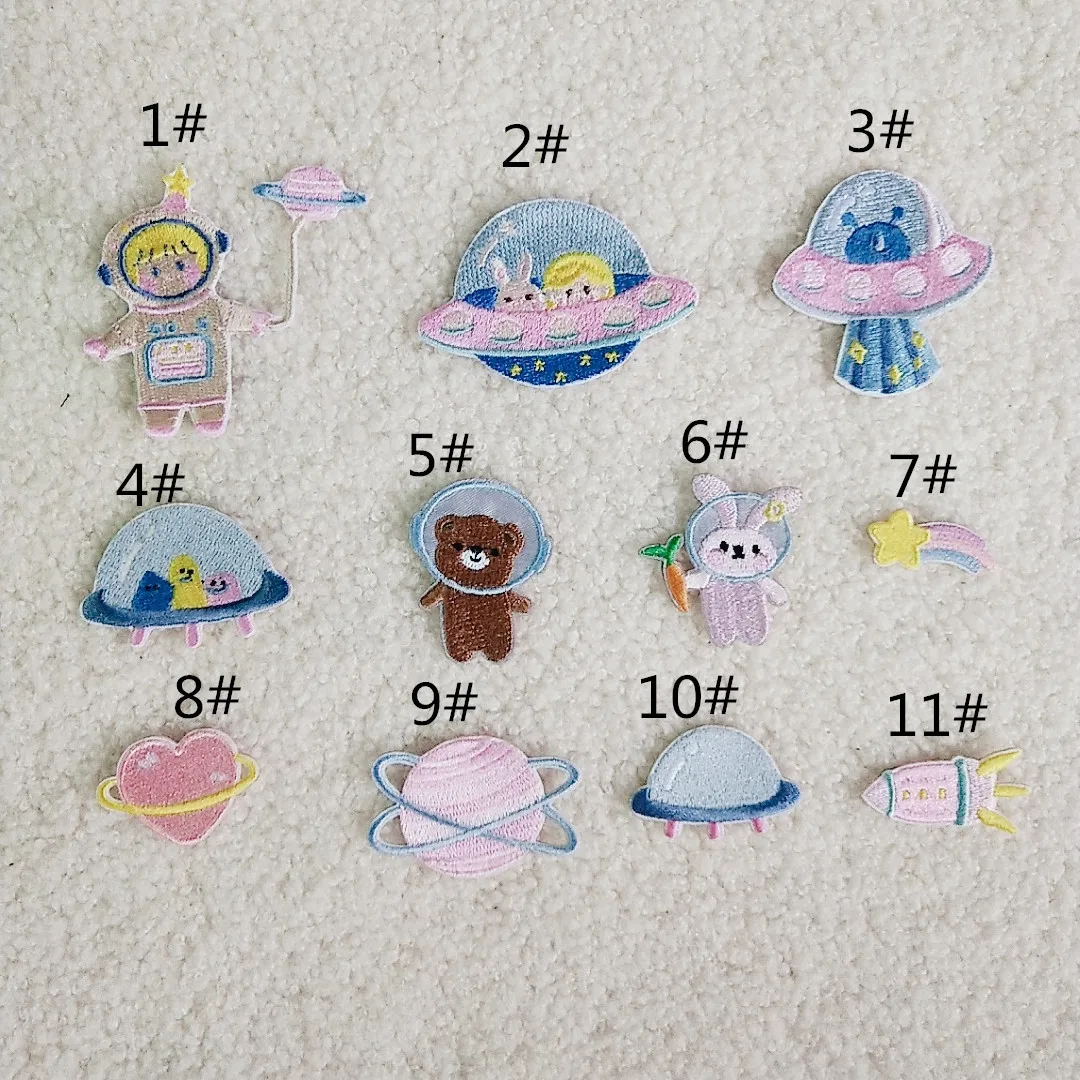 Self-adhesive Cute Bear Astronaut Spaceship Embroidery Patches for Clothes Sticker Iron on Clothing Stripe Diy Cartoon Applique