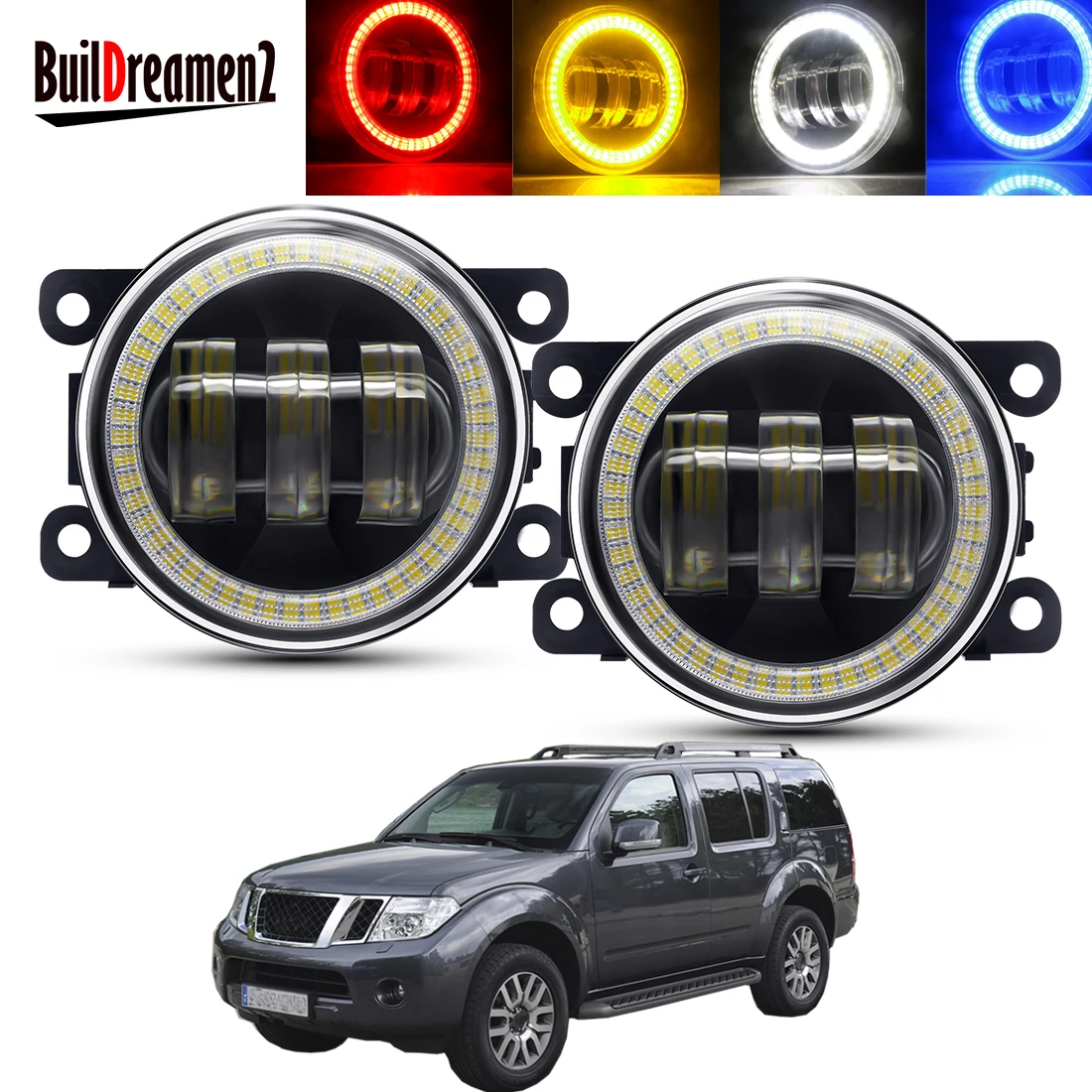 2 X Angel Eye Fog Light Assembly For Nissan Pathfinder R51 2005-2012 Car Front Bumper LED Lens Fog Daytime Running Lamp DRL 12V