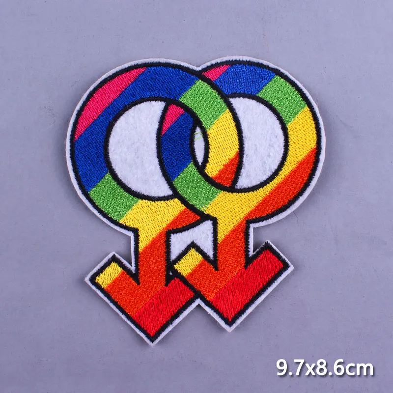 LGBT Patch Iron On Patches For Clothing Letters StripeS Appliques Hrat-Sensitive Embroidered Patches For Clothing Lips Badge DIY