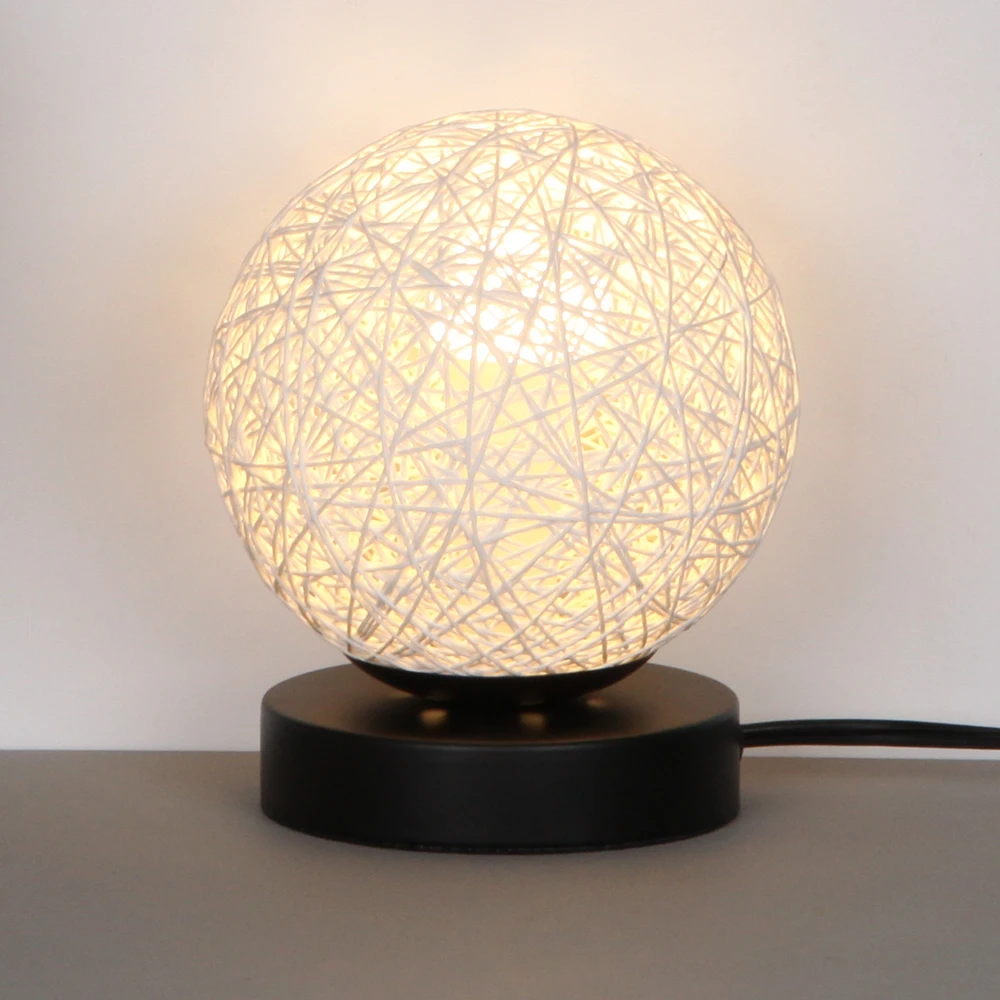 

Creative Simple Table Lamp Hand-knitting Ratten Lampshade Bedroom Decoration Bedside Lamp E14 Bulb Reading Nightstand Light