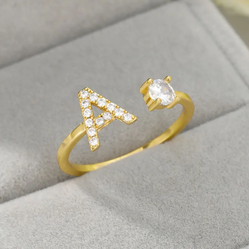 

Fashion Ladies A-Z Letter Ring Gift for Girlfriend Fairy Aesthetic 26 Letter Size Adjustable Ring Wedding Engagement Ring