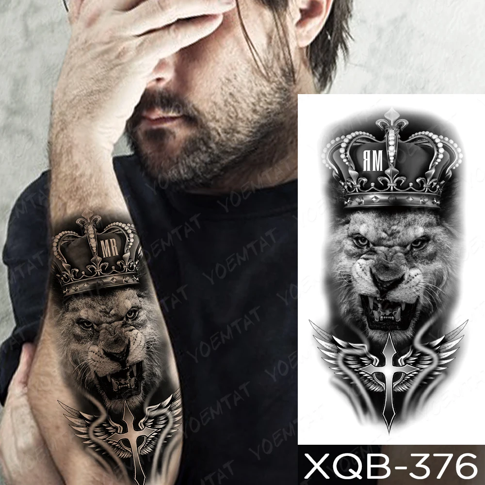 Tatuaje temporal impermeable para hombres y mujeres, pegatina de bosque, León, Tigre, oso, tatuajes Flash, leopardo, Lobo, corona, arte corporal,