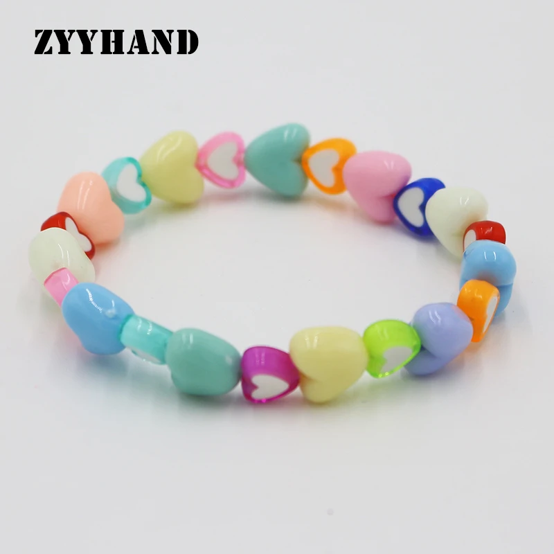 Sweet Heart Beads Women Bracelet Girl Plastic Spring Color Multi Candy Style Lady Casual Party Customized Jewelry