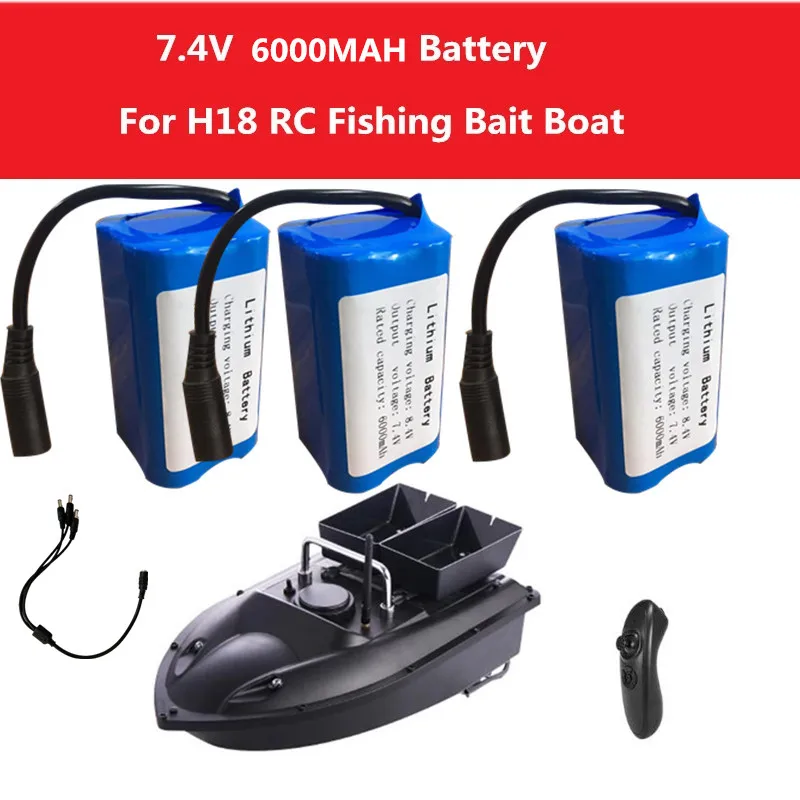 H18 Smart RC Bait Boat Spare Parts 1PCS 2PCS 3PCS 4PCS 7.4V 6000mAh Battery 3To 1 Line for H18 Fish Boat Spare Parts