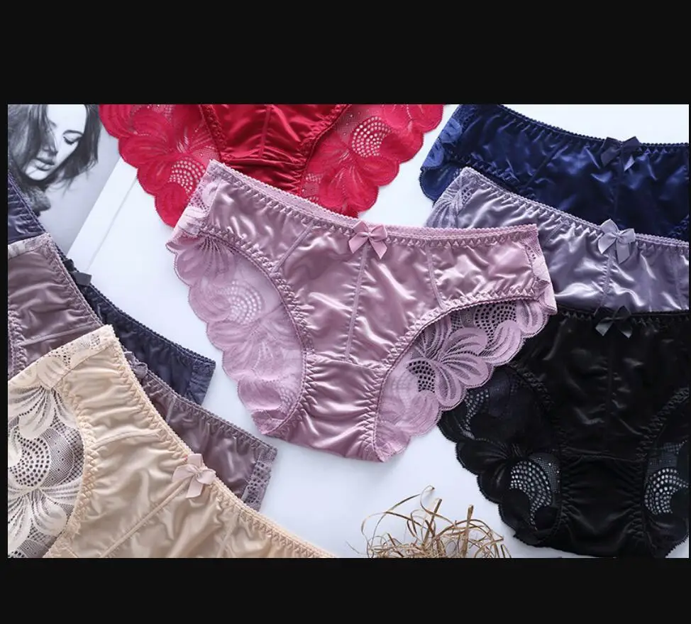 

European Style Silk Women Lace Underwear Sexy Transprent Panties Female Lingerie Crtoch Cotton Briefs Hollow Out Panties S1316