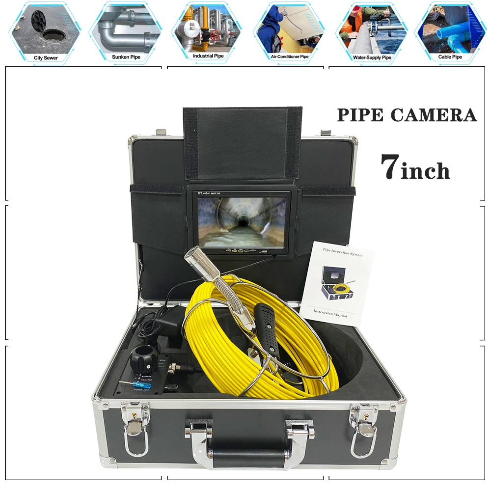 

20M 30M 40M 50M Sewer Pipe Inspection Video Camera 23MM Lens with 12pcs LED/8GB Card Pipeline Industrial Endoscope