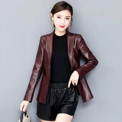 Veste de printemps en cuir véritable pour femme, manteau court coréen, Slim, col en peau de mouton, Blazer, tendance, 2023