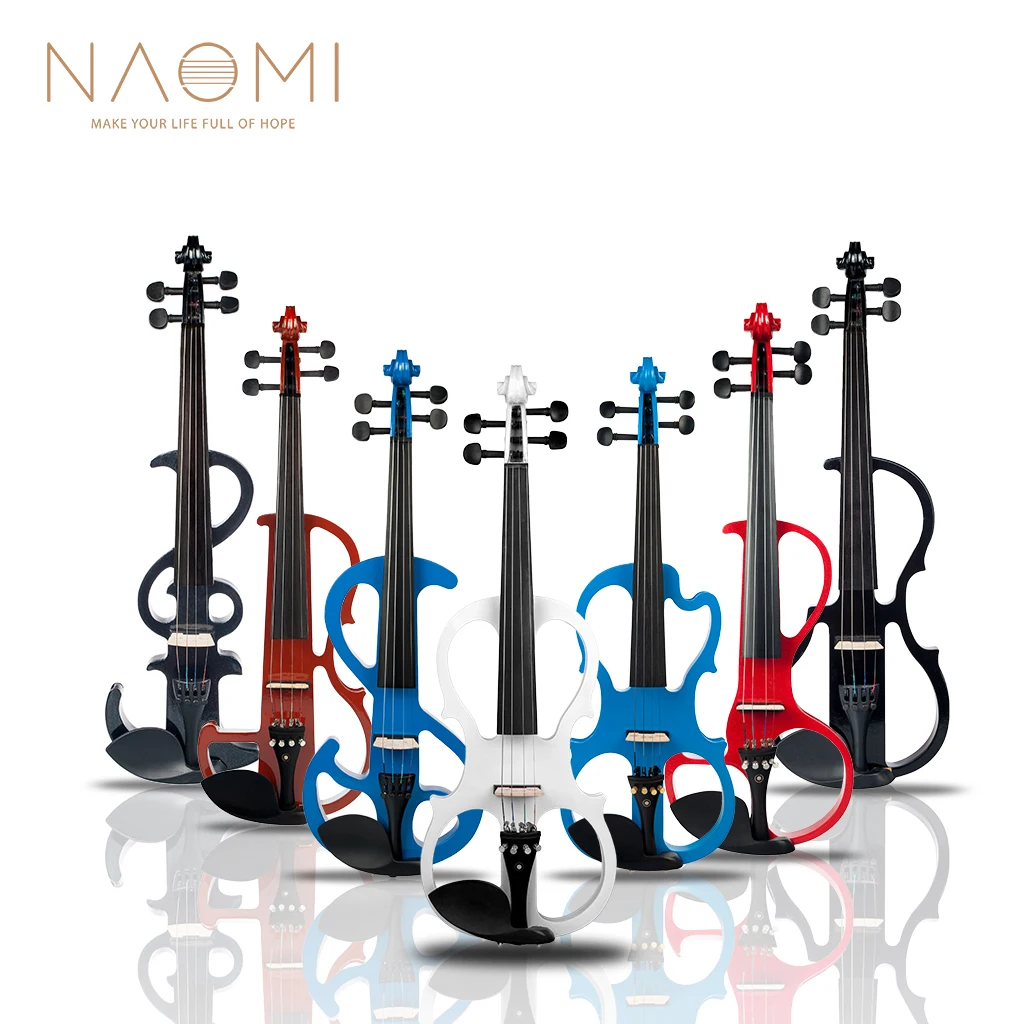 

NAOMI Solidwood Electric 4/4 Violin Set Ebony Fittings w/ Brazilwood Bow+Rosin+Bridge+Violin Hard Case+Audio Cable