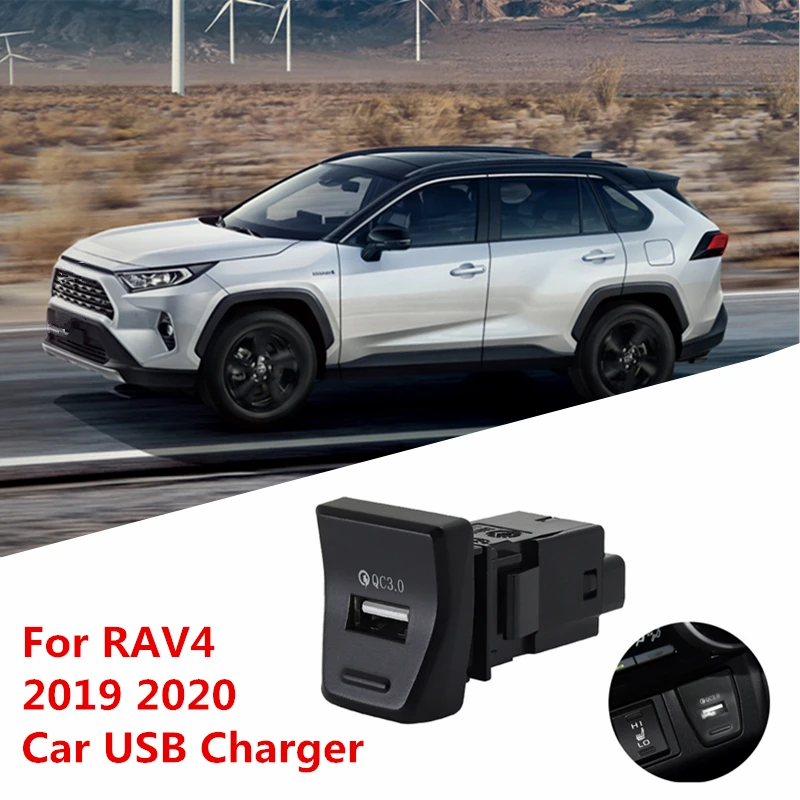 Cargador de coche de carga rápida, enchufe de interfaz USB QC3.0 para TOYOTA RAV4 2019 2020 2021, accesorios