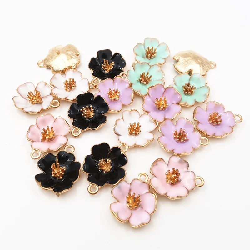 30 Piece  DIY Jewelry Making 19*22.5mm Enamel Metal Charms Beads Fashion Filigree Flowers Slice Charms Base Pendant Accessories