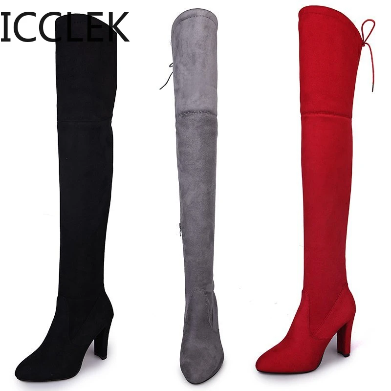 2021 Fashion Stretch Fabric Sock Boots Over-the-Knee Heel Thigh High Pointed Toe Woman Plus Size 35-43 High Heels Boot