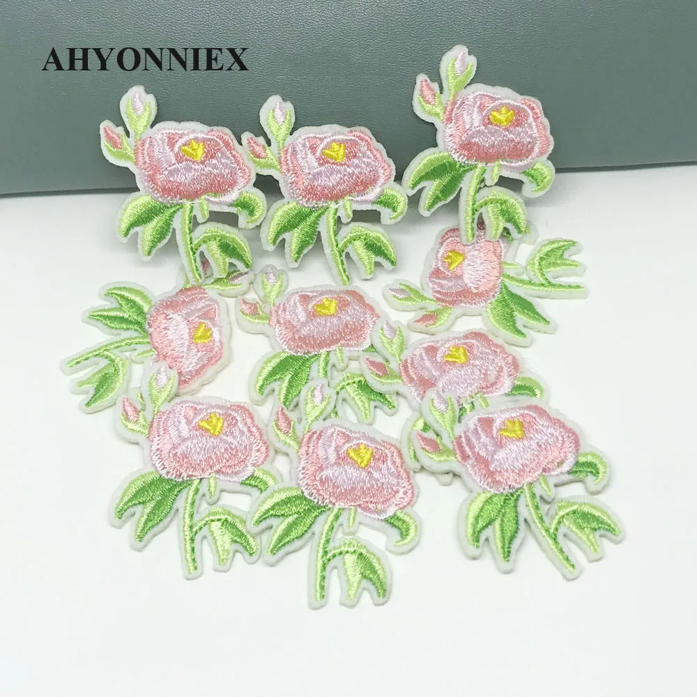 10 Pieces Cheap Cherry Rose Flowers Embroidery Repair Patches Bag Jacket Jeans Iron On Patches for Clothes Small Glue Sticker