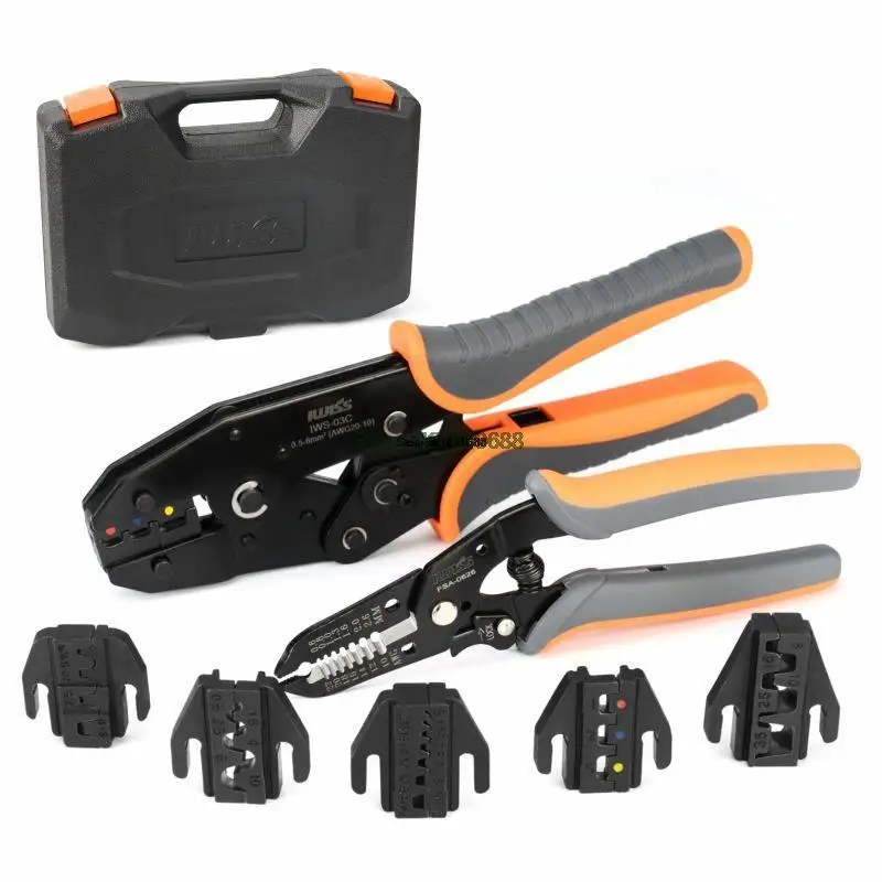 

IWISS KIT-0535 Hand Crimping Tool Set 8PCS Quick Replace Jaws Connectors Wire Stripper Plier Cutter for Non-Insulated Ferrules