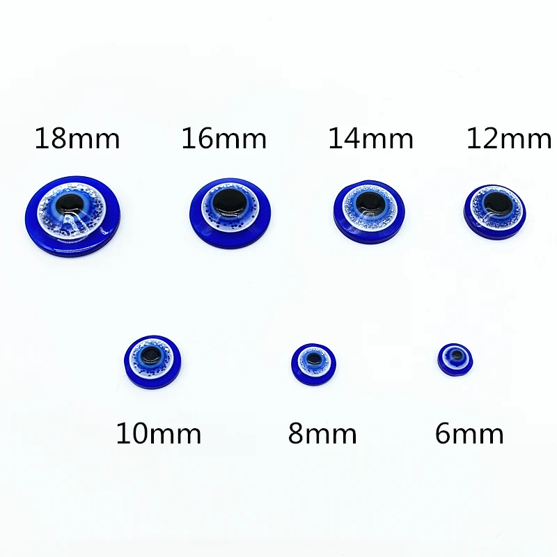 6-18mm Niebieskie półokrągłe koraliki dystansowe Evil Eye Żywica z płaskim tyłem do wyrobu biżuterii # RoLi