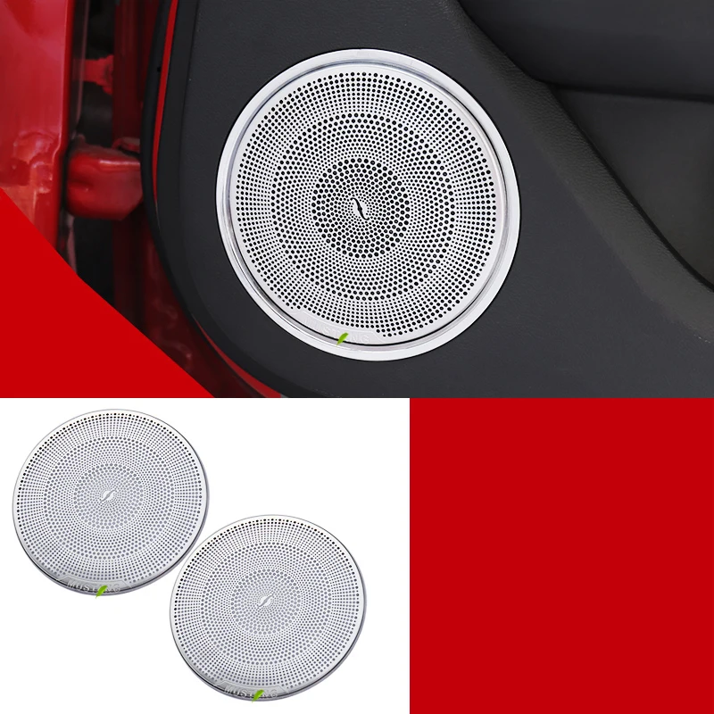 QHCP Car Door Speaker Audio Covers Decorative Sticker Trim Stainless Steel For Ford Mustang 2015-2022 Styling Interior Accessory