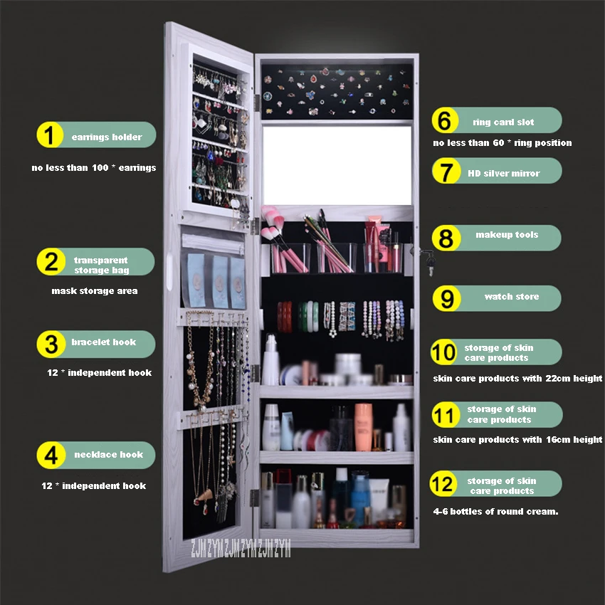 QH-6139 Multifunctional Pier Glass Cabinet With Led Floor Type Full-Length Mirror Cabinet Intelligent Jewelry Armoire Cabinet