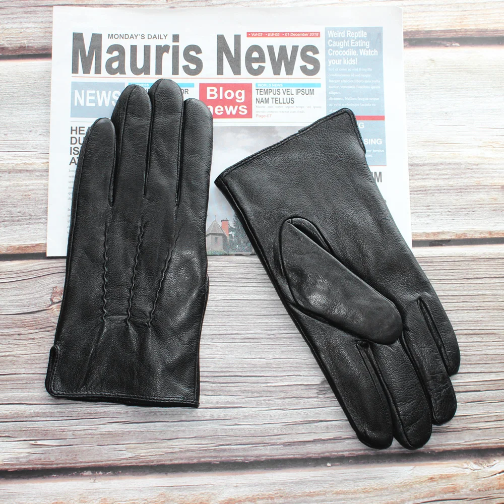 Guantes de piel de oveja para hombre, manoplas clásicas de cuero, resistentes al desgaste, de terciopelo, cálidas, para invierno, novedad