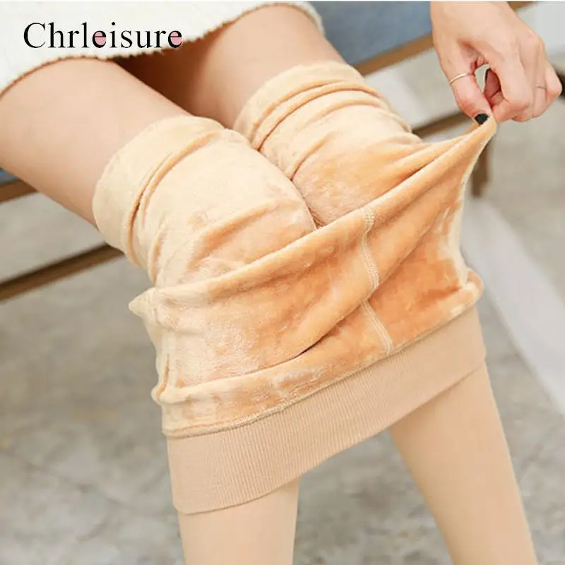 CHRLEISURE Winter Leggings Women High Waist Thick Velvet Elastic Warm Leggings Push Up Casual Sport Warmth Tights for Girls