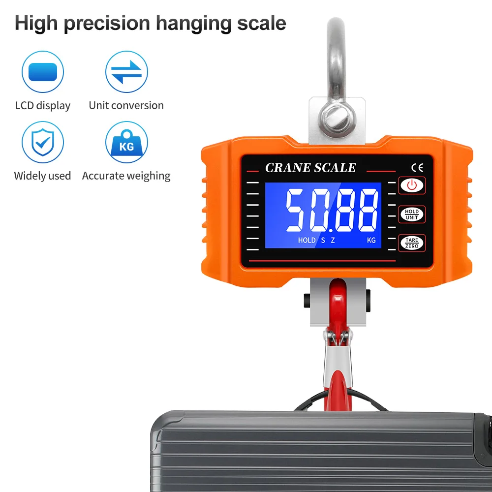 Digital Crane Scale 500kg/1000lb Industrial Heavy Duty Scale High Accuracy Electronic Hanging Scale with HD Large Screen