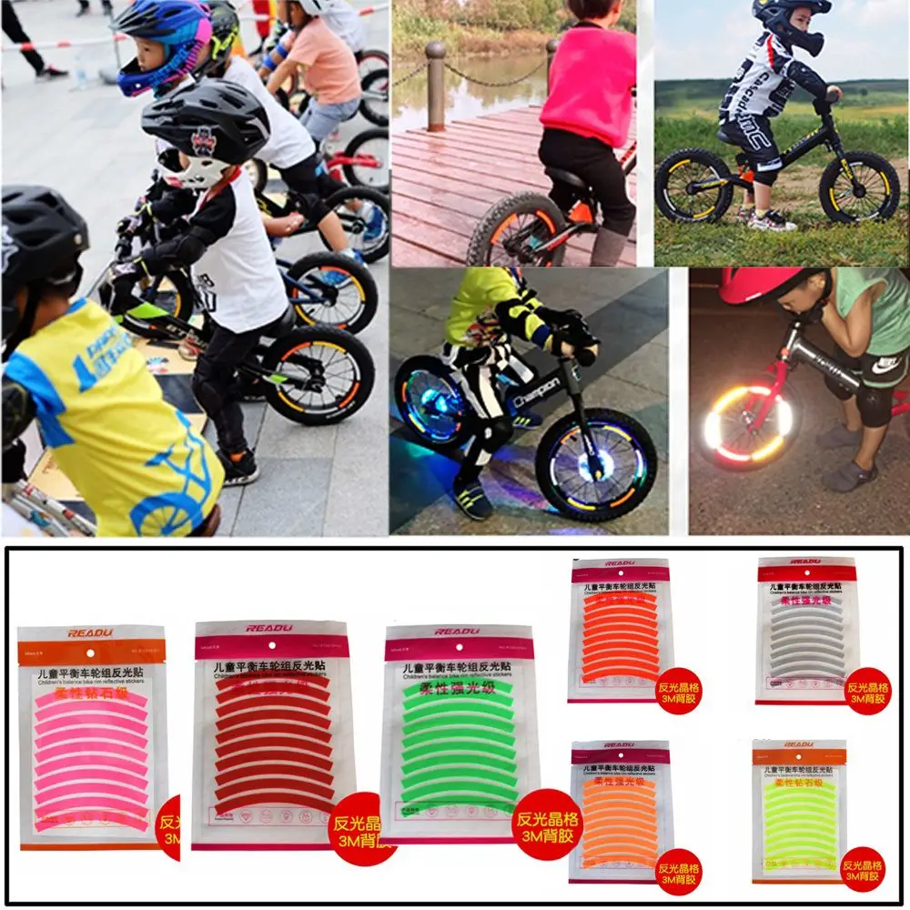 10Pcs/Pack Bright Warning Effect Waterproof Bike Reflective Stickers Children Balance Bicycle Tire Applique Tape Wheel Decals