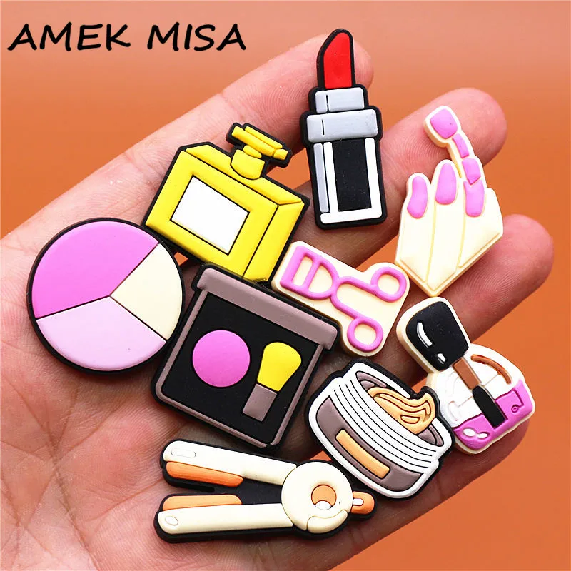 Single Sale 1pcs Cosmetic Style Shoe Charms Accessories Perfume Nail Polish Rouge PVC Buckle for Kids Party Xmas Gifts