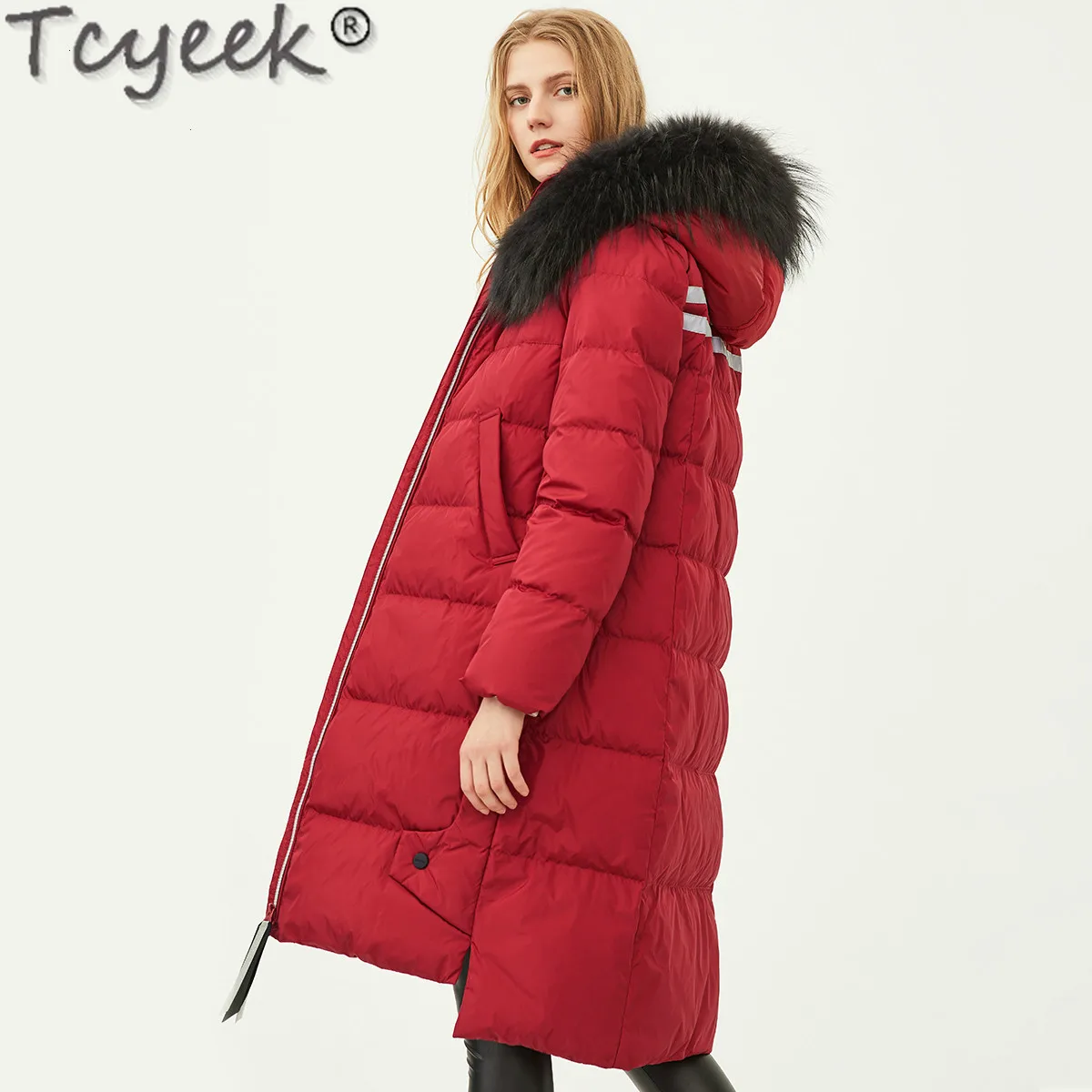 Women High Quality Long Jackets Raccoon Fur Collar Hooded Women's Down Jacket Female Winter Parkas Femmes Manteaux 193