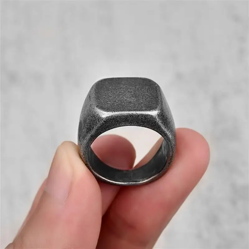 Vintag Steel Ring Square Flat Top 316L Titanium Steel Blank Plain Men Ring Personality Jewelry Smooth Surface for Friend Gift