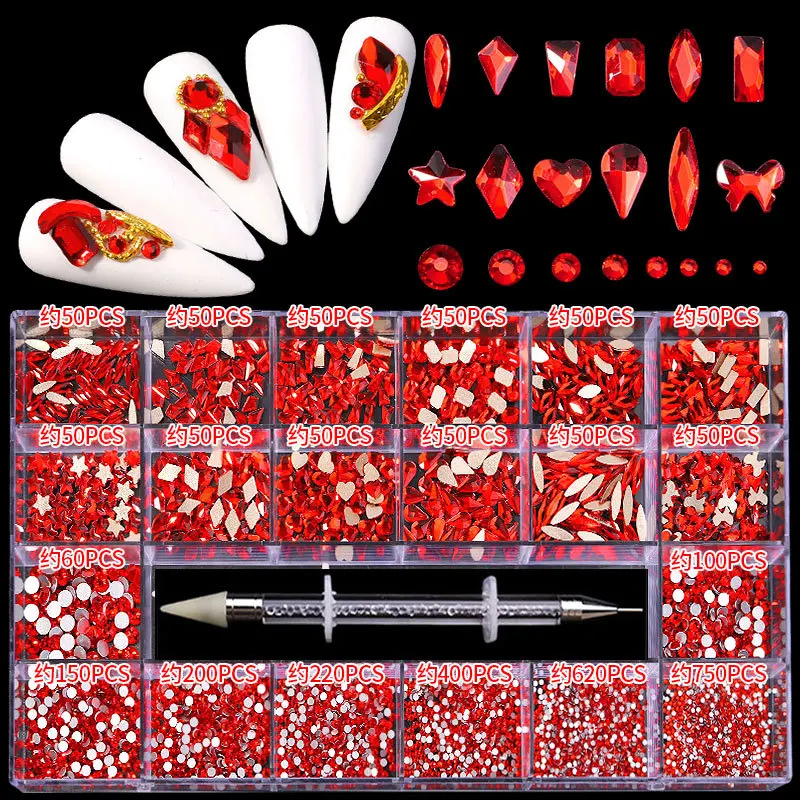 

2000-4000pcs Nail Art AB Rhinestones Set Flatback Crystals Stone For Decorations DIY Design With Dotting Wax Pen NAR015