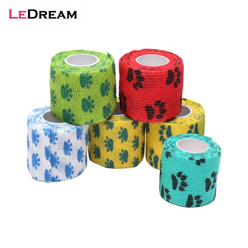 1 Roll 5*450cm Self-adhesive Flex Elastic Pet Tattoo Handle Grip Bandage Tube Wrap Stick Medical Tape Accessories Random Color